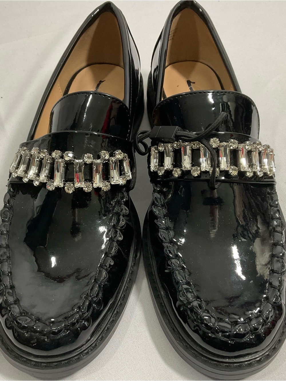 Patent Black Crystal-Trim Women's Loafers